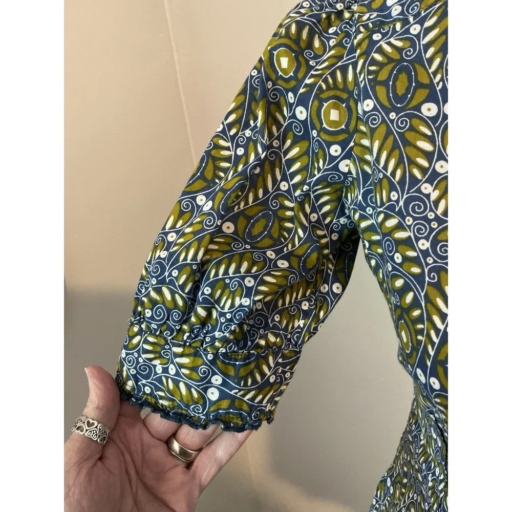 Banana Republic Blue Multi Floral Ruffled Neckline ‎ Pin-tucked Shirt XS